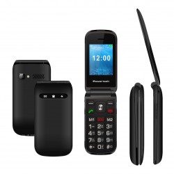 POWERTECH κινητό τηλέφωνο Milly Flip V2, 2.4", dual SIM, πλήκτρο SOS, μαύρο