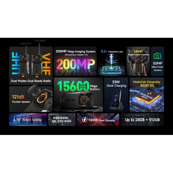 ULEFONE smartphone Armor 26 Ultra Walkie-Talkie, 6.78", 12/512GB, 5G, 15600mAh, IP68/IP69K, μαύρο