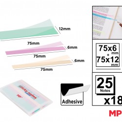 MP αυτοκόλλητα χαρτάκια σημειώσεων PN351-03, διάφανα, 75x12/6mm, 450τμχ