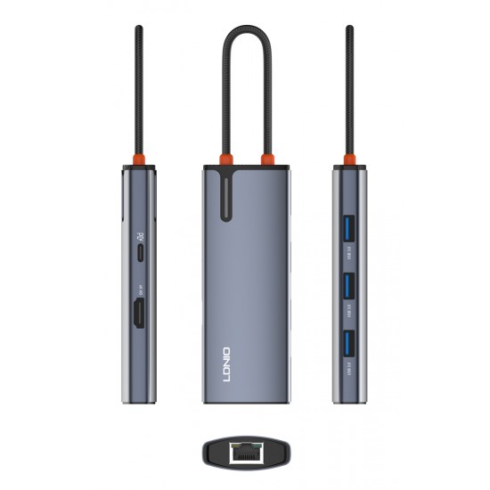 LDNIO docking station DS-16H, 6 θυρών, USB-C σύνδεση, 4K, 100W PD, γκρι