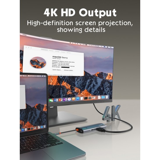 LDNIO docking station DS-15H, 5 θυρών, USB-C σύνδεση, 4K, 100W PD, γκρι