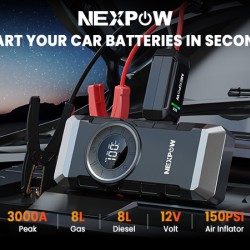 NEXPOW εκκινητής μπαταρίας & συμπιεστής αέρος NP2, 12V/3000A, 150PSI, 12000mAh