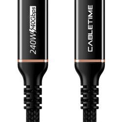 CABLETIME καλώδιο USB-C σε USB-C CT-USB4, 240W, 40Gbps, 8K/60Hz, USB4, 1m, μαύρο