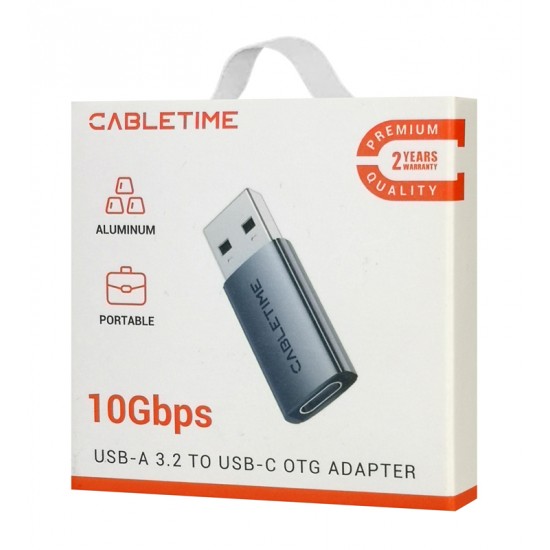 CABLETIME αντάπτορας USB-C σε USB CT-AMCF10-AG, 10Gbps, 3A, γκρι