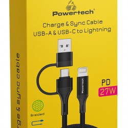 POWERTECH καλώδιο USB & USB-C σε Lightning PTR-0159, PD 27W, copper, 1.5m, μαύρο