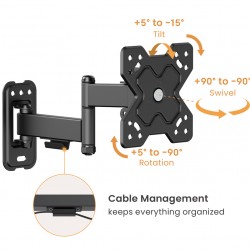 POWERTECH επιτοίχια βάση τηλεόρασης PT-1278, 13-32", έως 20kg, full motion