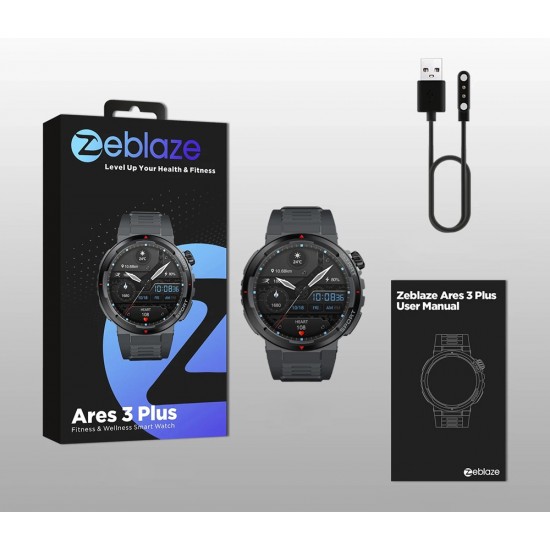 ZEBLAZE smartwatch Ares 3 Plus, heart rate, 1.43" AMOLED, IP68, μαύρο