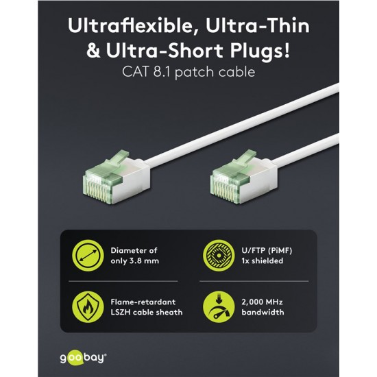 GOOBAY καλώδιο δικτύου 74361, CAT 8.1 U/FTP, ultra slim, copper, 40Gbps, 2m, λευκό