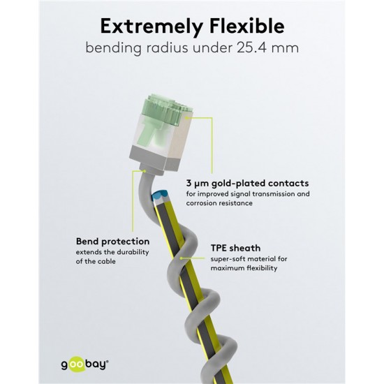 GOOBAY καλώδιο δικτύου 74347, CAT 8.1 U/FTP, ultra slim, copper, 40Gbps, 2m, γκρι