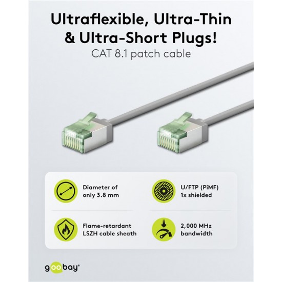 GOOBAY καλώδιο δικτύου 74349, CAT 8.1 U/FTP, ultra slim, copper, 40Gbps, 5m, γκρι