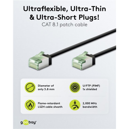 GOOBAY καλώδιο δικτύου 74356, CAT 8.1 U/FTP, ultra slim, copper, 40Gbps, 5m, μαύρο
