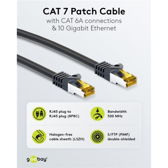 GOOBAY καλώδιο δικτύου 91572, CAT 7 S/FTP, copper, 500MHz, 0.25m, μαύρο