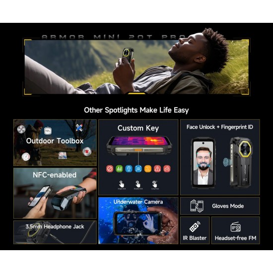 ULEFONE smartphone Armor Mini 20T Pro, 4.7", 8/256GB, 5G, 6200mAh, IP68/IP69K, μαύρο