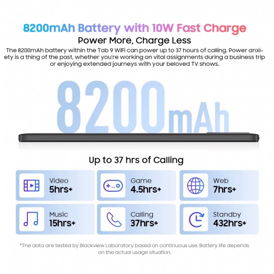BLACKVIEW tablet Tab 9 WiFi, 11", 6/256GB, Android 14, 8200mAh, γκρι