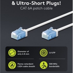GOOBAY καλώδιο δικτύου 74244, CAT 6A U/UTP, ultra slim, copper, 500MHz, 0.15m, λευκό