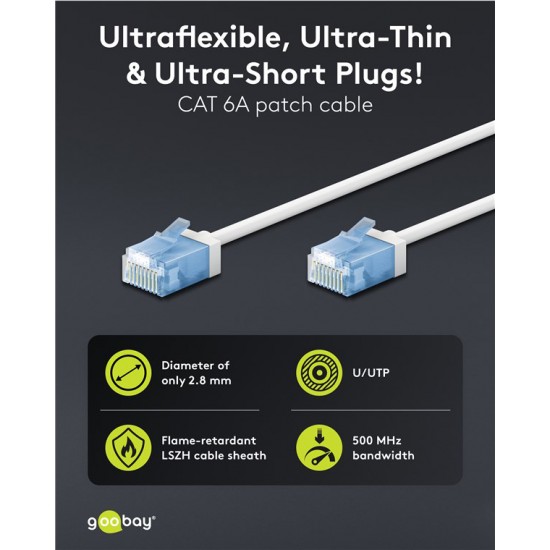 GOOBAY καλώδιο δικτύου 74285, CAT 6A U/UTP, ultra slim, copper, 500MHz, 0.5m, λευκό
