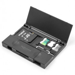 DELOCK card reader 91014 για SD & micro SD, με θήκη, USB/USB-C, 5Gbps, μαύρο