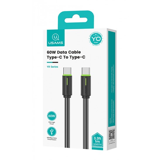 USAMS καλώδιο USB-C US-SJ734, 60W, 480Mbps, 1m, μαύρο