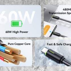 USAMS καλώδιο USB-C US-SJ734, 60W, 480Mbps, 1m, λευκό
