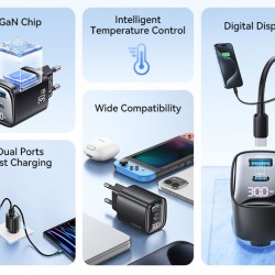 USAMS φορτιστής τοίχου US-CC229, USB & USB-C, 30W, GaN, λευκός