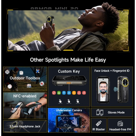 ULEFONE smartphone Armor Mini 20, 4.7", 8/256GB, 4G, 6200mAh, IP68/IP69K, μαύρο