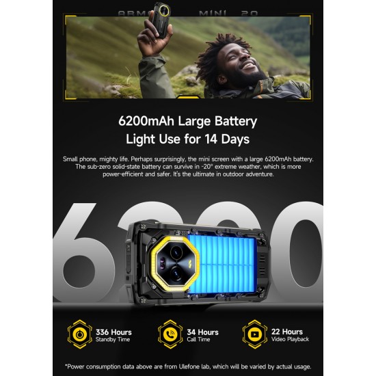 ULEFONE smartphone Armor Mini 20, 4.7", 8/256GB, 4G, 6200mAh, IP68/IP69K, μαύρο