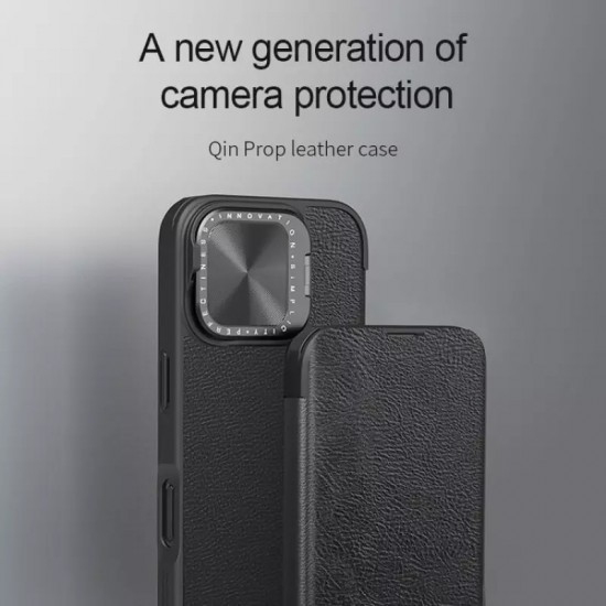 NILLKIN θήκη Qin Prop Leather για iPhone 16, δερμάτινη, μαύρη