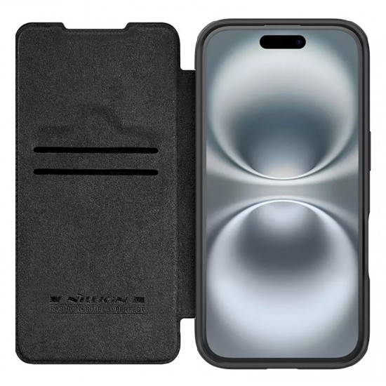 NILLKIN θήκη Qin Prop Leather για iPhone 16, δερμάτινη, μαύρη