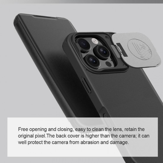 NILLKIN θήκη Qin Prop Leather για iPhone 16 Pro Max, δερμάτινη, μαύρη