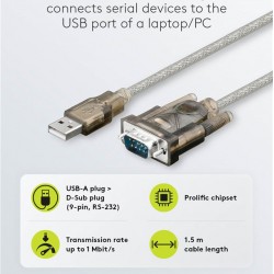 GOOBAY καλώδιο USB σε RS-232 68875, 1 Mbit/s, 1.5m, διάφανο