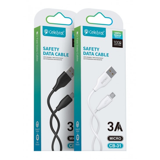 CELEBRAT καλώδιο micro USB σε USB CB-31, 3A, 480Mbps, 1m, λευκό