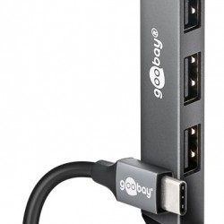 GOOBAY USB hub 74457, 4x θυρών, USB 3.2, 5Gbps, USB-C σύνδεση, γκρι