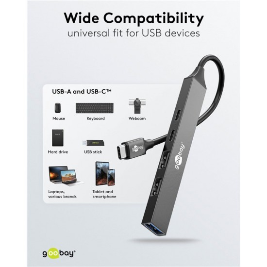 GOOBAY USB hub 74460, 5x θυρών, USB 3.2, 5Gbps, 100W, USB-C σύνδεση, γκρι