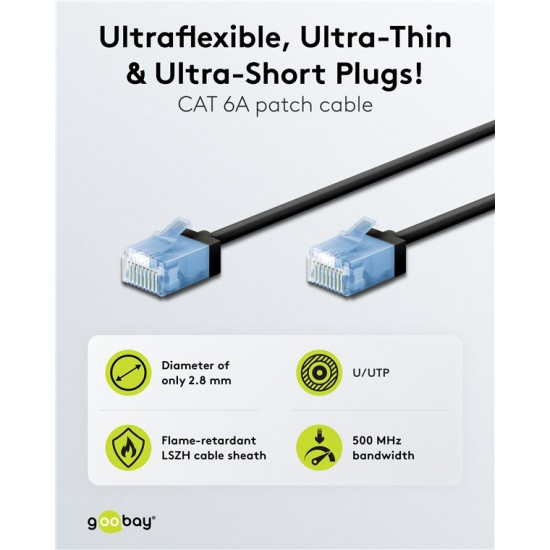 GOOBAY καλώδιο δικτύου 74238, CAT 6A U/UTP, ultra slim, copper, 500MHz, 3m, μαύρο