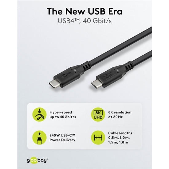 GOOBAY καλώδιο USB-C 74183, USB4, 240W, 40Gbps, 8K/60Hz, 1m, μαύρο