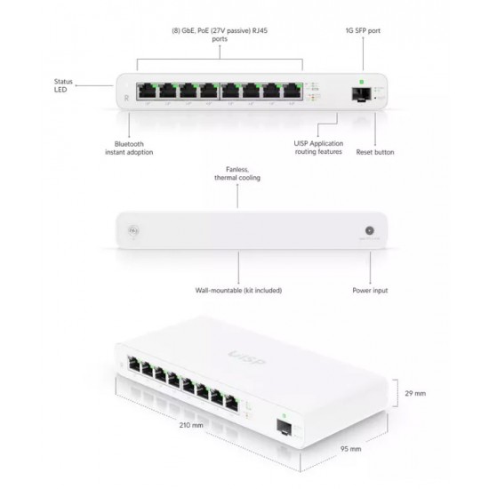 UBIQUITI router UISP-R, 8x Gigabit Ethernet Θύρες, 1000Mbps, PoE 30W