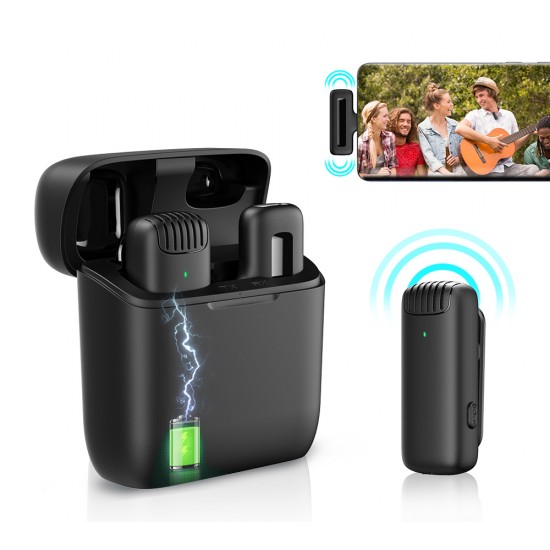 APEXEL ασύρματο μικρόφωνο APL-MIC013 με θήκη φόρτισης, Lightning, 2.4GHz, μαύρο