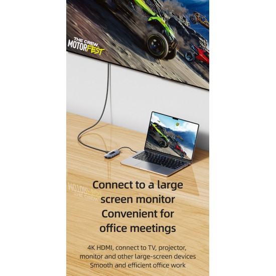 USAMS docking station US-SJ643, 8 θυρών, USB-C, 4K, 100W PD, LAN, γκρι
