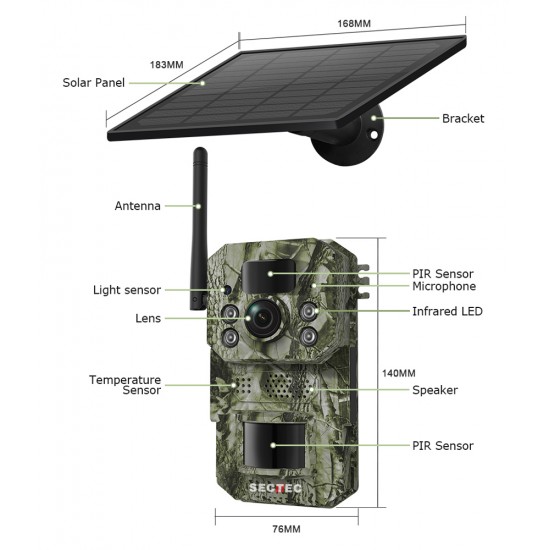 SECTEC smart ηλιακή κάμερα κυνηγού ST-HC809, 3MP, 4G, PIR, SD, IP66