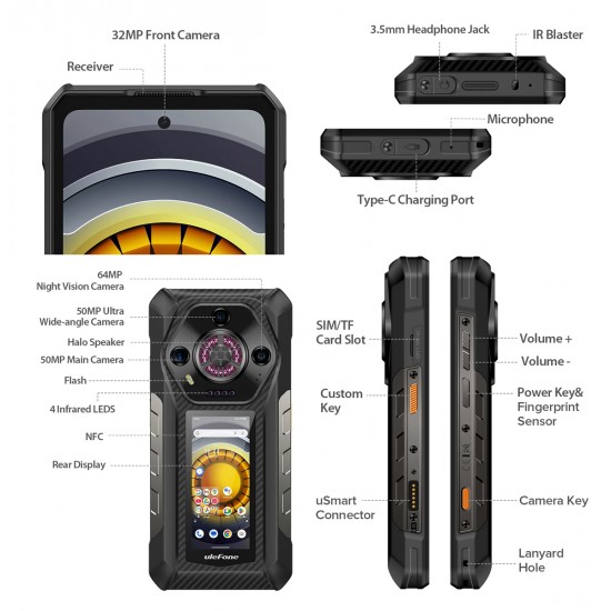 ULEFONE smartphone Armor 30 Pro, 6.95" & 3.4", 16/512GB, 5G, 12800mAh, IP68/IP69K, μαύρο