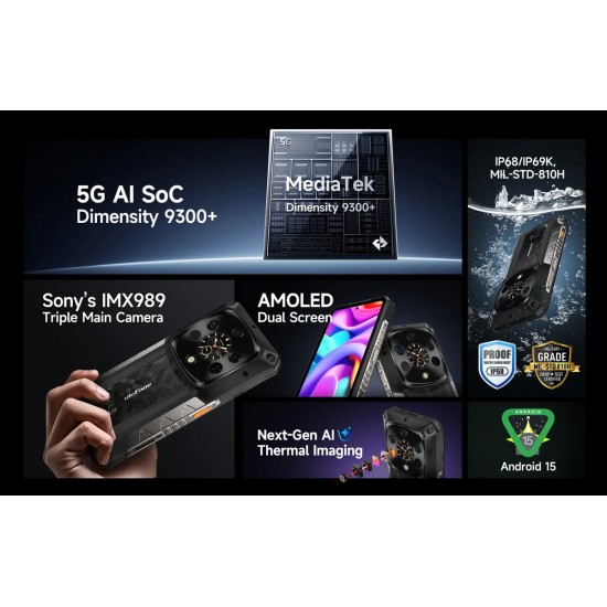 ULEFONE smartphone Armor 28 Ultra Thermal, 6.67" & 1.04, 16/1TB, 5G, 10600mAh, IP68/IP69K, μαύρο