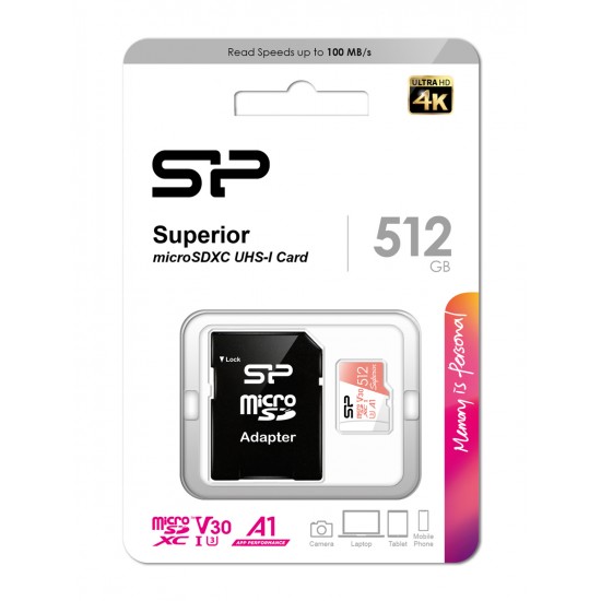 SILICON POWER κάρτα μνήμης microSDXC Superior, 512GB, C10 UHS-I U3 A1 V30