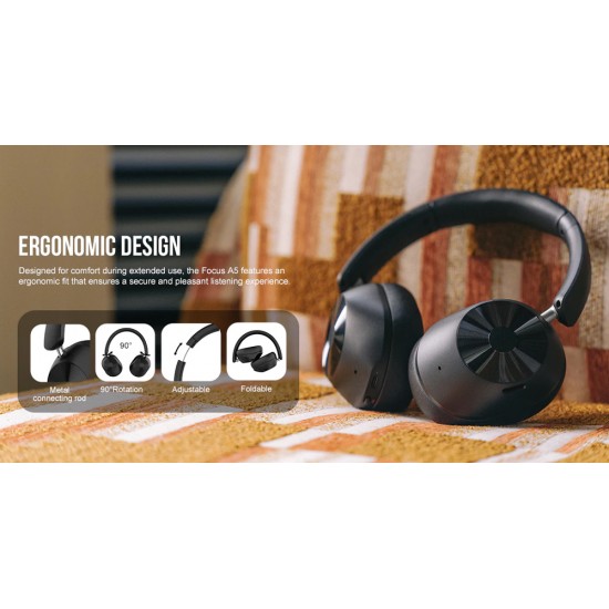 ONEODIO headphones Focus A5, ενσύρματα & ασύρματα, Hybrid ANC, 40mm, 600mAh, μαύρο