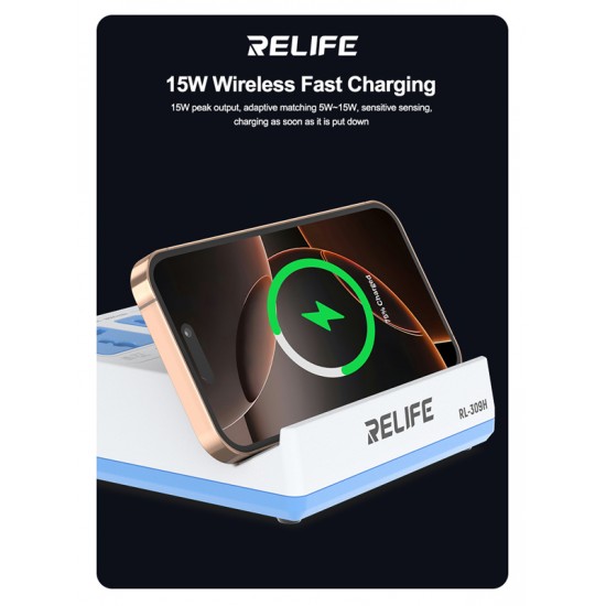 RELIFE σταθμός φόρτισης RL-309H, USB/3x USB-C/3x DC/wireless, 72W, λευκός