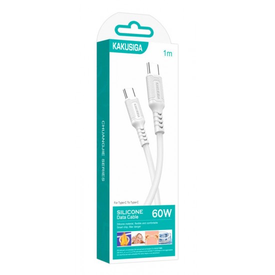 KAKUSIGA καλώδιο USB-C σε USB-C KSC-984, σιλικόνης, 60W, 480Mbps, 1m, λευκό