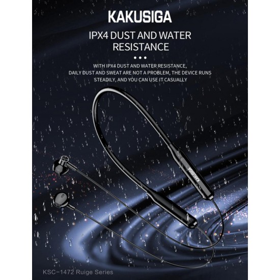 KAKUSIGA earphones KSC-1472 με μαγνήτη, Bluetooth, 10mm, 130mAh, μαύρα
