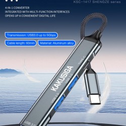 KAKUSIGA USB hub KSC-1417, 4x θυρών, USB 3.0, 5Gbps, USB-C σύνδεση, γκρι