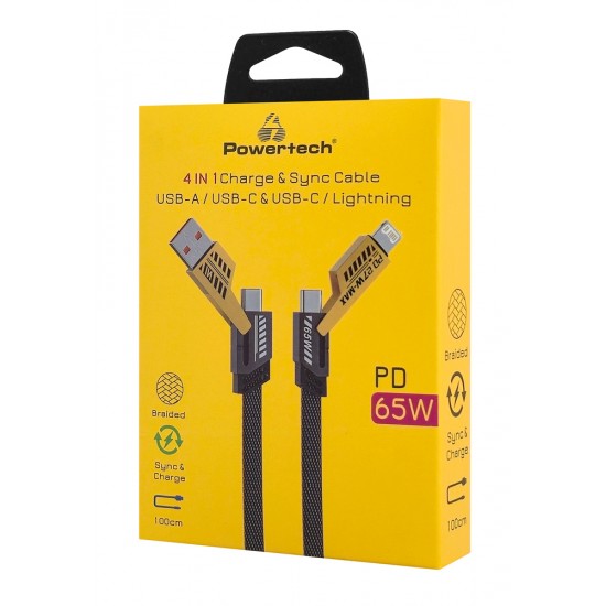 POWERTECH καλώδιο USB-C/USB σε USB-C/Lightning PTR-0164, 65W, 480Mbps, 1m, μαύρο