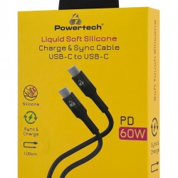 POWERTECH καλώδιο USB-C PTR-0163, σιλικόνης, 60W, 480Mbps, 1m, μαύρο