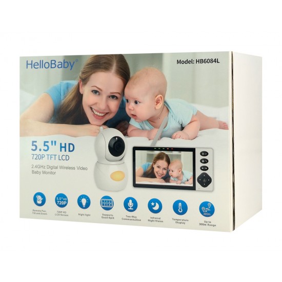 HELLOBABY ενδοεπικοινωνία μωρού HB6084L με κάμερα & οθόνη 5.5", 720p, PTZ